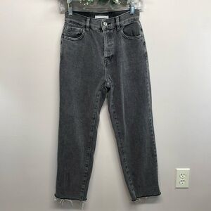 NWOT PacSun High Rise Straight Button Fly Raw Hem Black Wash Denim Jeans 24